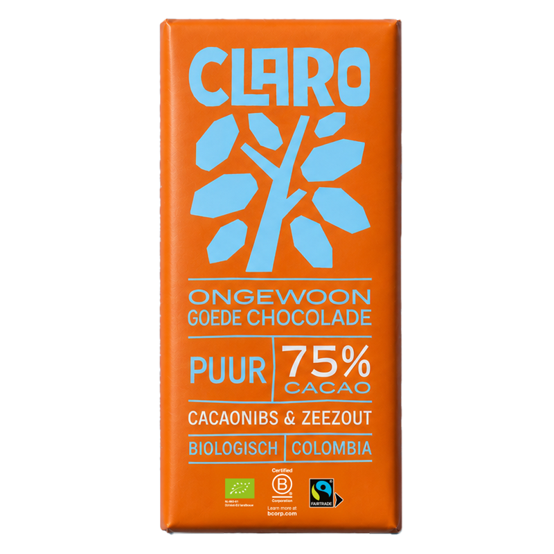 CLARO 75% puur met cacaonibs en zeezout