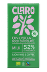 Claro milk chocolate bar packaging with 52% cacao 