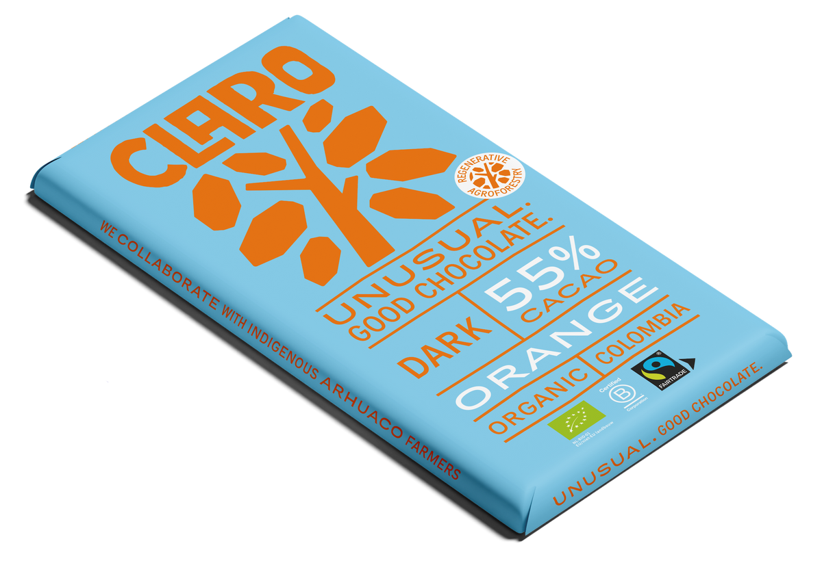 Claro 55% cacao chocolate bar packaging