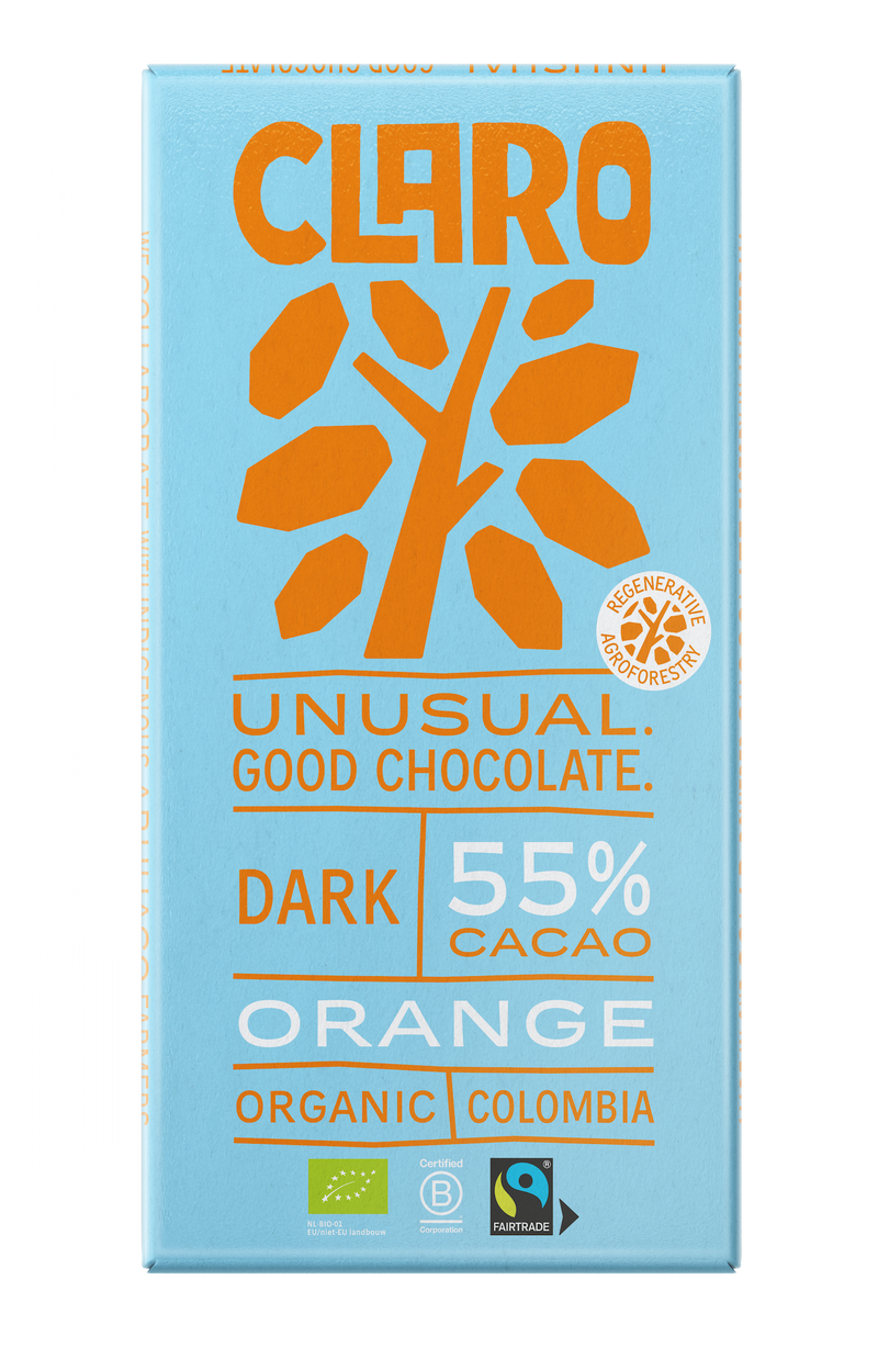 Claro 55% cacao chocolate bar packaging