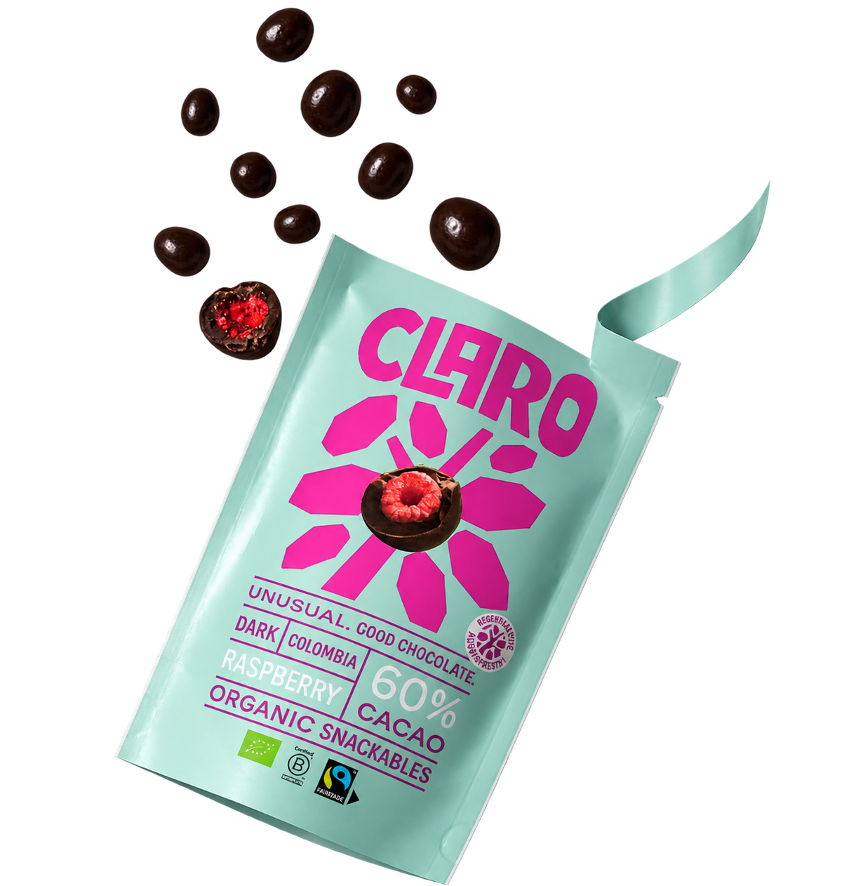 CLARO Raspberry snack with 60% dark chocolate