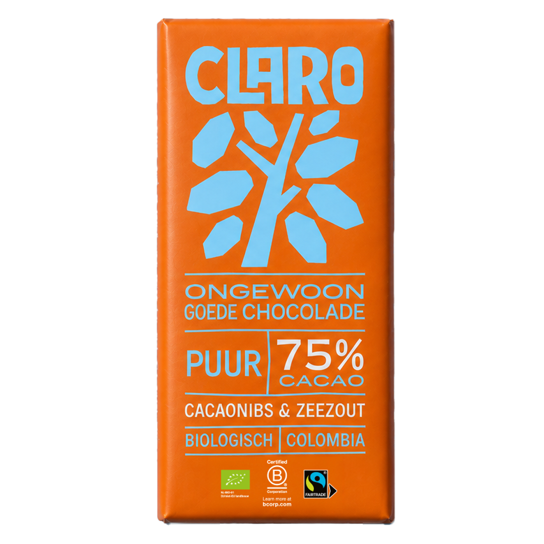 CLARO 75% dark with cacao nibs and sea salt