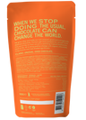 Back of orange chocolate packaging with text and a barcode