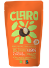 Orange packaging of Claro snackables with a illustration of the chocolate snack with an almond inside.